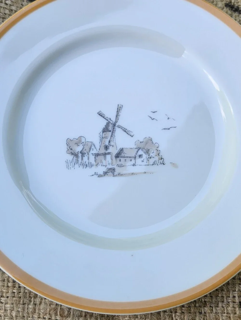 Williams-Sonoma Les Fermiers Salad Plate Windmill Orange Harvest Gold Trim